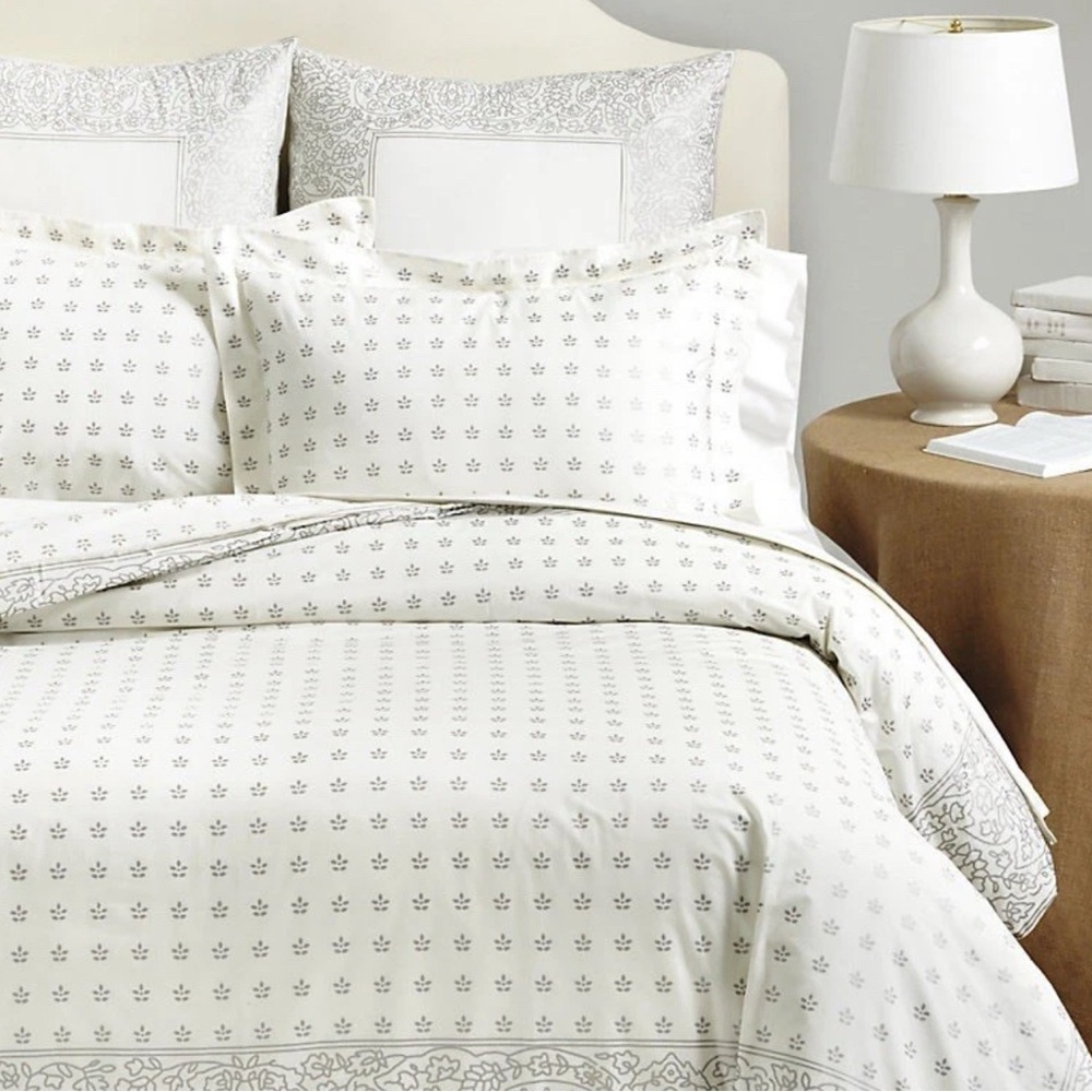 SET Ballard Designs Haven Metallic Block Print Queen Duvet + 2 Standard Sham NIP